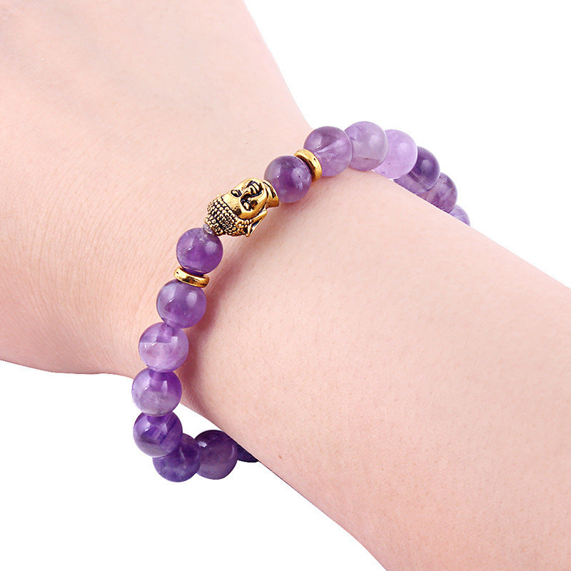 Amethyst Buddha bracelet worn during yoga or meditation