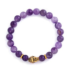 Natural amethyst Buddha head bracelet with adjustable elastic cord - spiritual jewelry