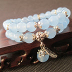 Blue Chalcedony beaded double-wrap bracelet with silver charms