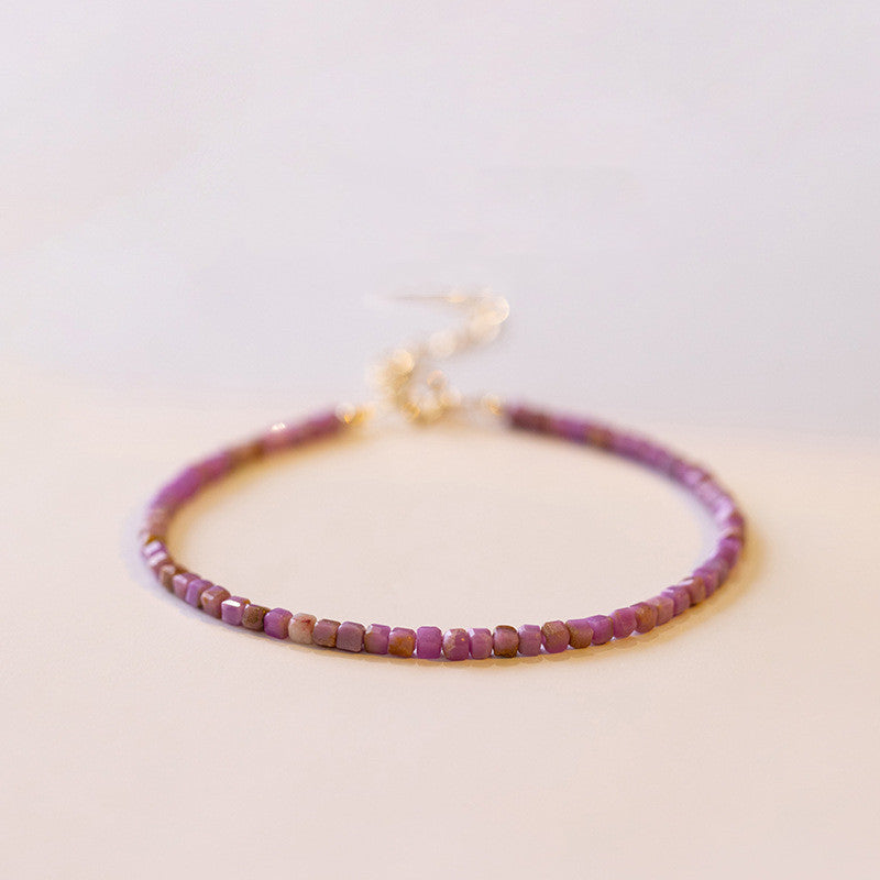 Dainty lilac cube crystal bracelet with gold chain and heart charm