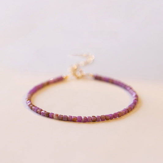 Dainty lilac cube crystal bracelet with gold chain and heart charm