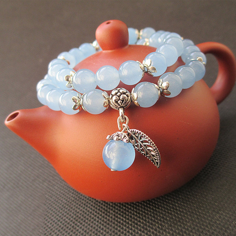 "Ocean Calm" Blue Chalcedony Double-Wrap Bracelet On a Pot