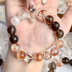 Red Hematoid Quartz and Smoky Quartz crystal bracelet
